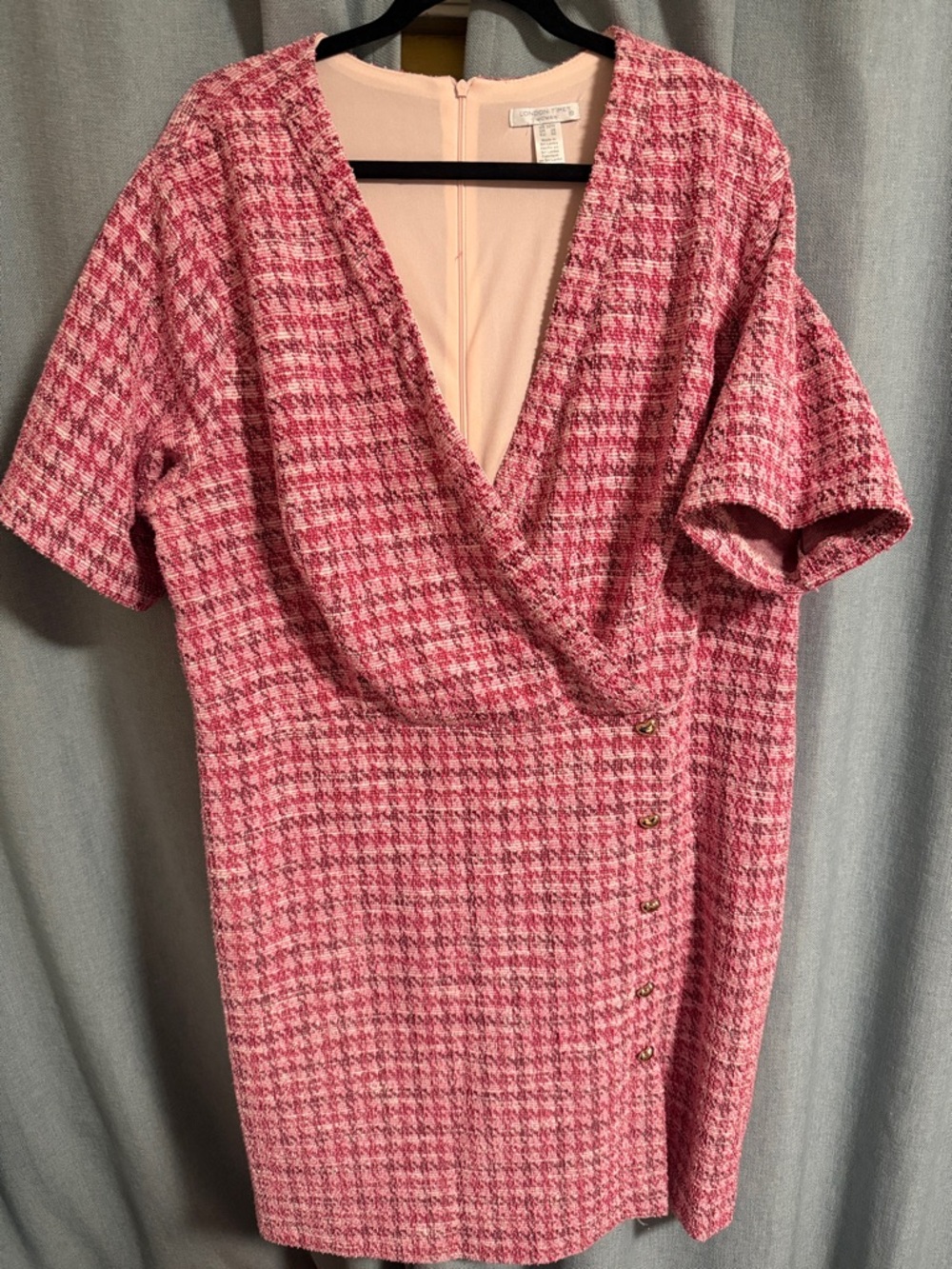 London Times Pink Tweed Dress with Subtle Blush Lining - 22W
